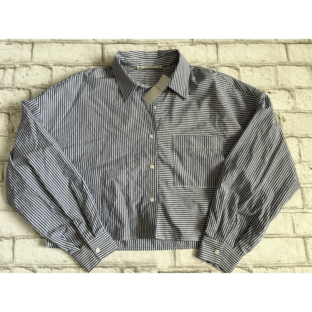 ABERCROMBIE & FITCH Oversized Cropped Button Up Women's Shirt Sz S Striped NWT